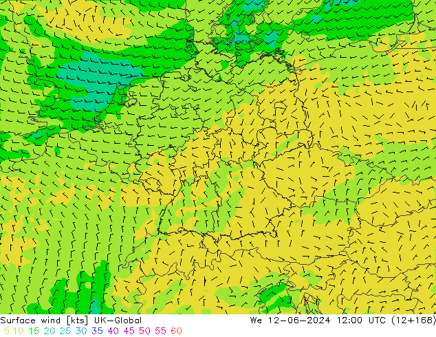 Surface wind UK-Global We 12.06.2024 12 UTC