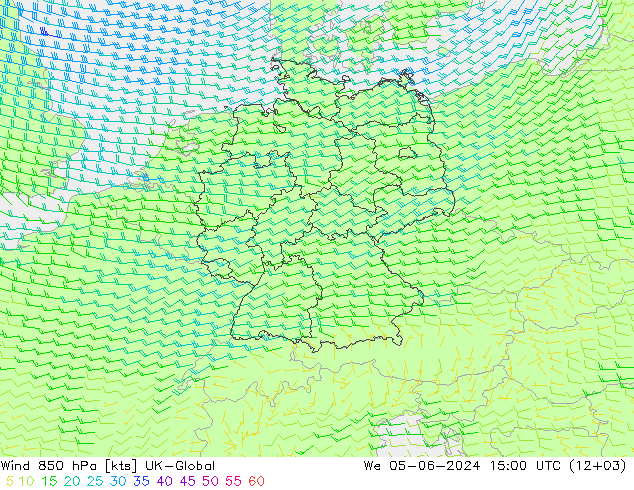 Wind 850 hPa UK-Global We 05.06.2024 15 UTC