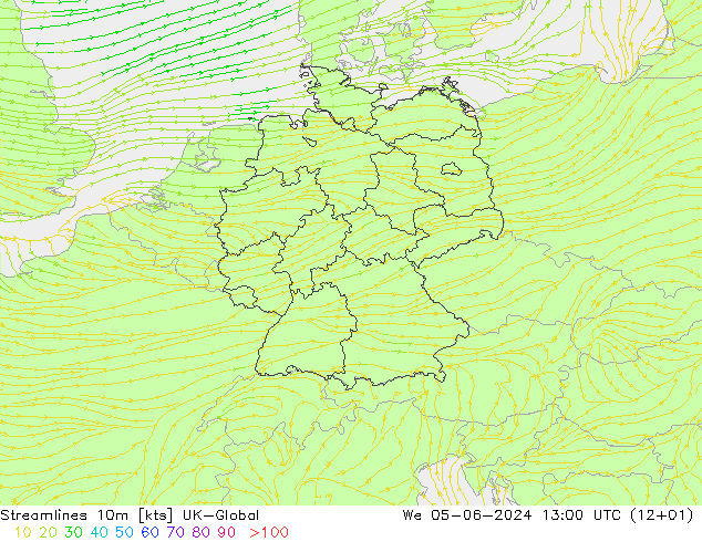 Stromlinien 10m UK-Global Mi 05.06.2024 13 UTC