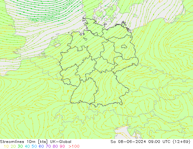 Streamlines 10m UK-Global Sa 08.06.2024 09 UTC