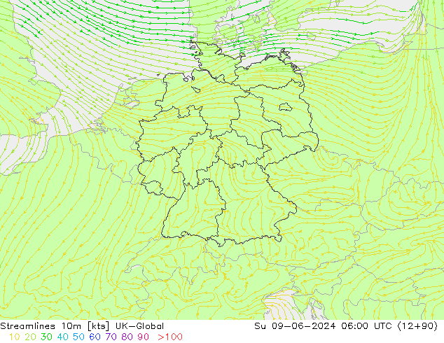 Stromlinien 10m UK-Global So 09.06.2024 06 UTC