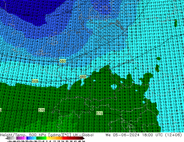 Height/Temp. 500 hPa UK-Global  05.06.2024 18 UTC