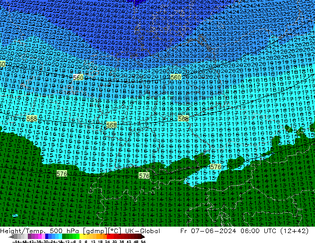 Hoogte/Temp. 500 hPa UK-Global vr 07.06.2024 06 UTC