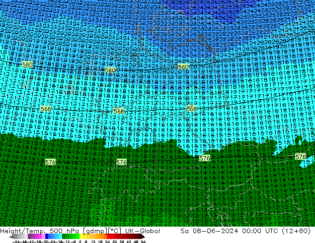 Height/Temp. 500 hPa UK-Global Sa 08.06.2024 00 UTC