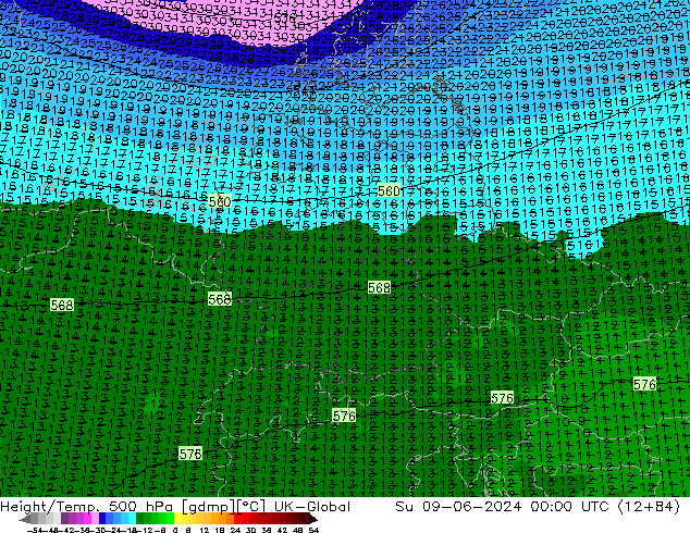 Height/Temp. 500 гПа UK-Global Вс 09.06.2024 00 UTC