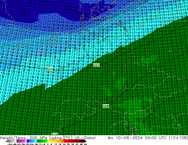 Geop./Temp. 500 hPa UK-Global lun 10.06.2024 00 UTC