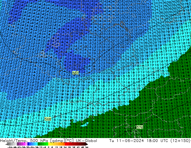 Height/Temp. 500 hPa UK-Global Ter 11.06.2024 18 UTC