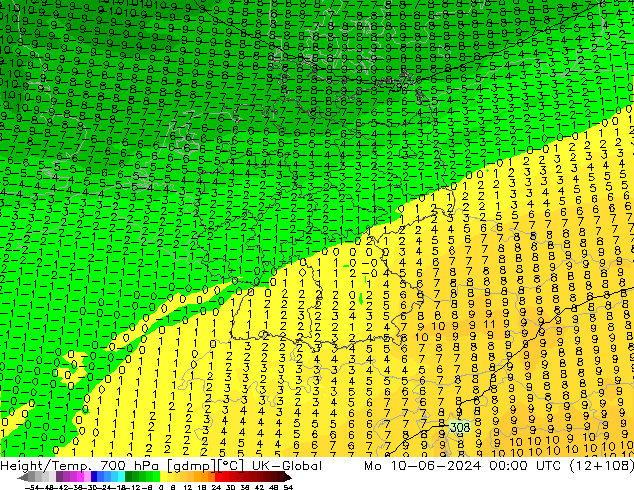 Géop./Temp. 700 hPa UK-Global lun 10.06.2024 00 UTC