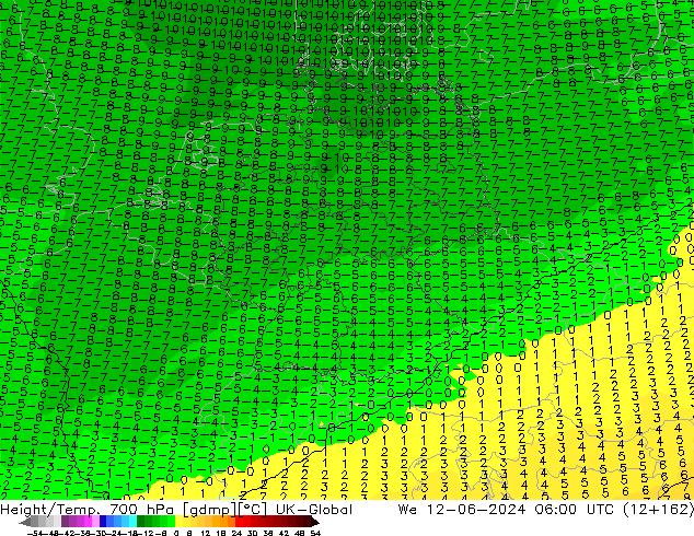 Height/Temp. 700 гПа UK-Global ср 12.06.2024 06 UTC