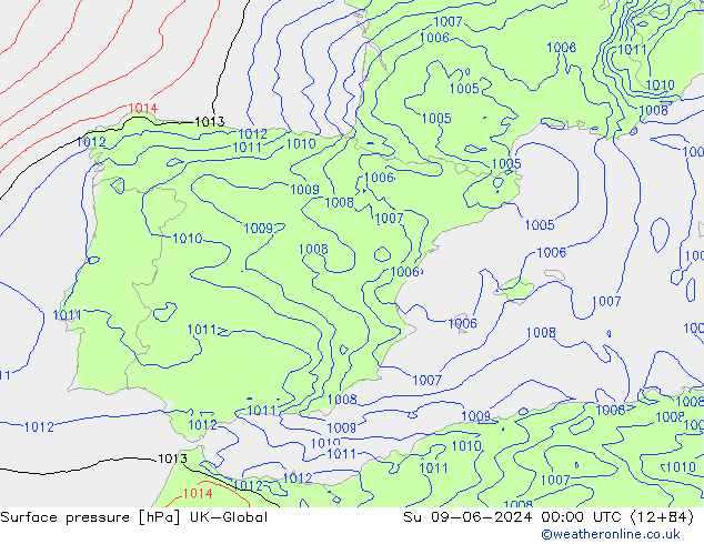 Luchtdruk (Grond) UK-Global zo 09.06.2024 00 UTC