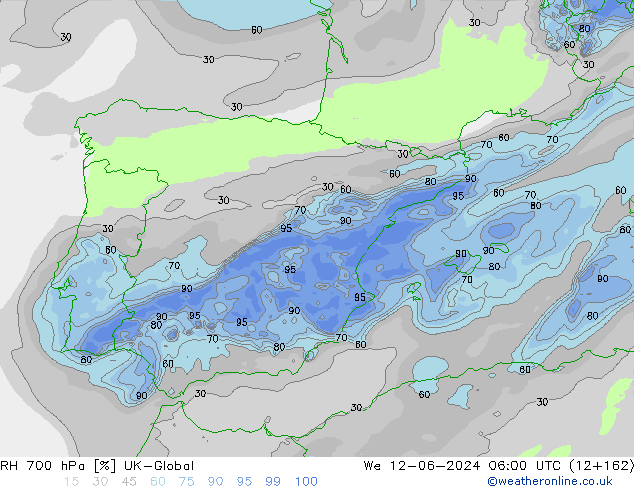 RH 700 hPa UK-Global mer 12.06.2024 06 UTC