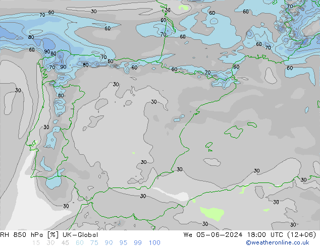 RH 850 hPa UK-Global We 05.06.2024 18 UTC