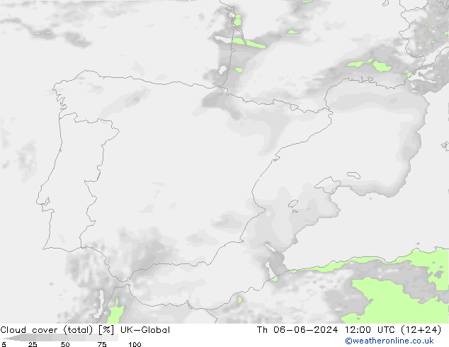 Nubes (total) UK-Global jue 06.06.2024 12 UTC