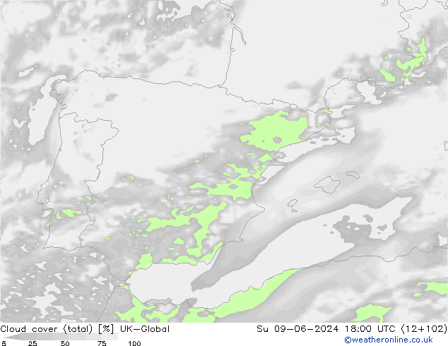 Bewolking (Totaal) UK-Global zo 09.06.2024 18 UTC