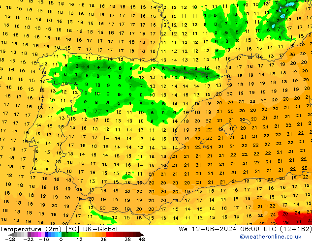 Temperature (2m) UK-Global We 12.06.2024 06 UTC