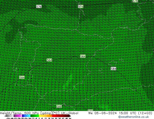 Height/Temp. 500 hPa UK-Global Mi 05.06.2024 15 UTC