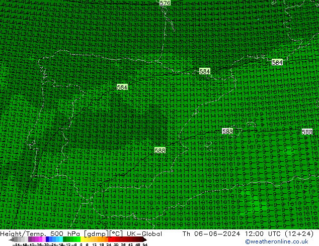 Geop./Temp. 500 hPa UK-Global jue 06.06.2024 12 UTC