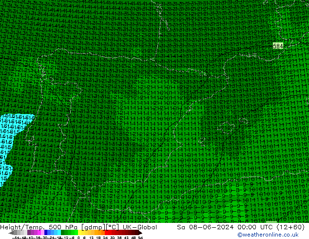 Height/Temp. 500 hPa UK-Global sab 08.06.2024 00 UTC