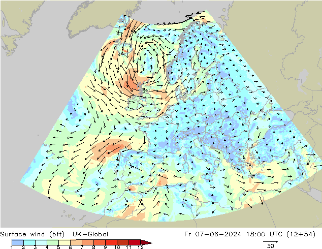 Bodenwind (bft) UK-Global Fr 07.06.2024 18 UTC