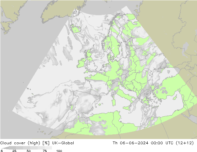 Cloud cover (high) UK-Global Th 06.06.2024 00 UTC