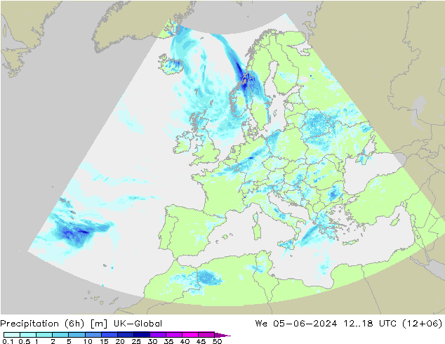 Precipitation (6h) UK-Global We 05.06.2024 18 UTC