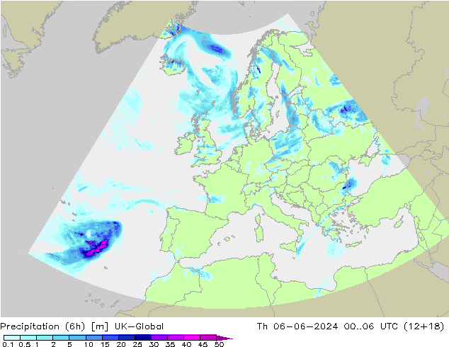 Precipitação (6h) UK-Global Qui 06.06.2024 06 UTC