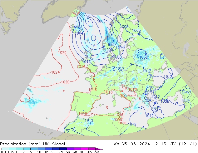 Precipitación UK-Global mié 05.06.2024 13 UTC