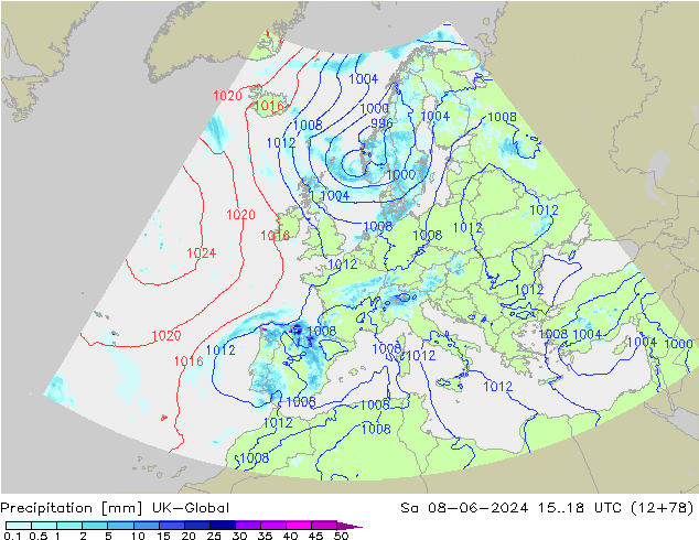 precipitação UK-Global Sáb 08.06.2024 18 UTC