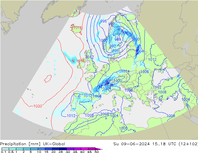 Neerslag UK-Global zo 09.06.2024 18 UTC