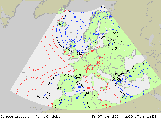 Atmosférický tlak UK-Global Pá 07.06.2024 18 UTC