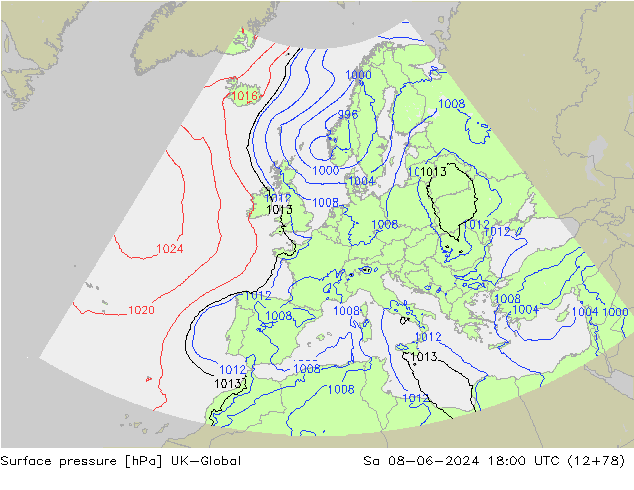 приземное давление UK-Global сб 08.06.2024 18 UTC