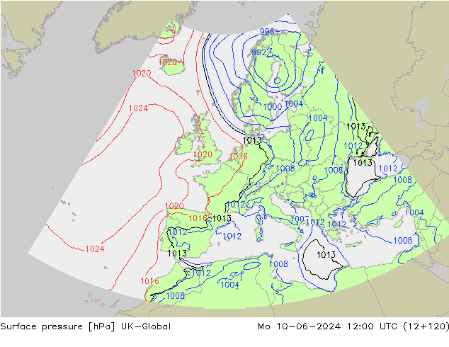 Surface pressure UK-Global Mo 10.06.2024 12 UTC