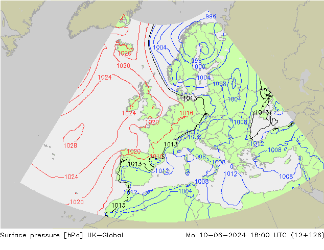 Pressione al suolo UK-Global lun 10.06.2024 18 UTC