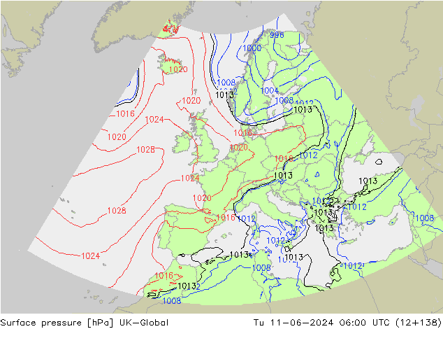 Atmosférický tlak UK-Global Út 11.06.2024 06 UTC