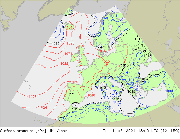 Pressione al suolo UK-Global mar 11.06.2024 18 UTC