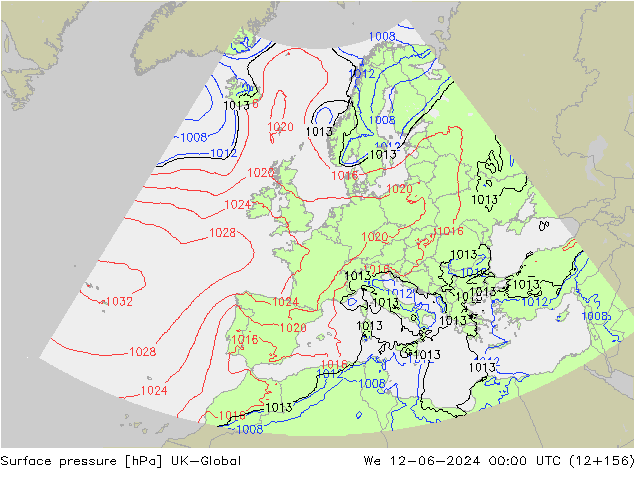 Pressione al suolo UK-Global mer 12.06.2024 00 UTC