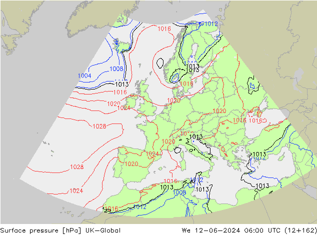 Surface pressure UK-Global We 12.06.2024 06 UTC