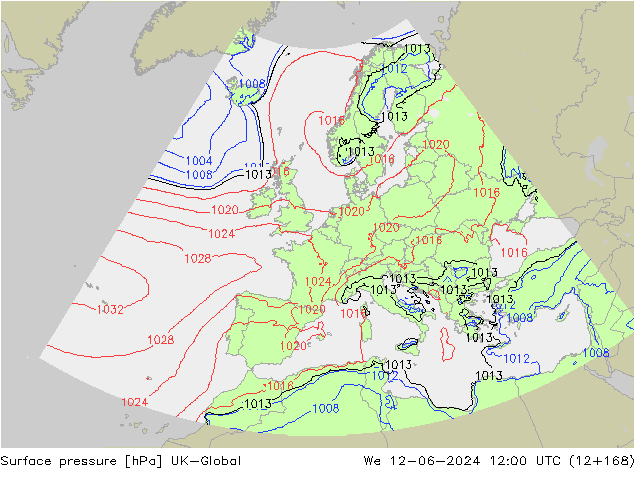 pression de l'air UK-Global mer 12.06.2024 12 UTC