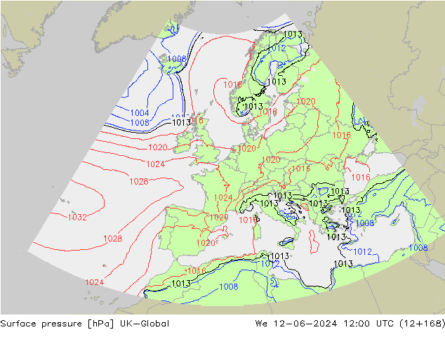 Presión superficial UK-Global mié 12.06.2024 12 UTC