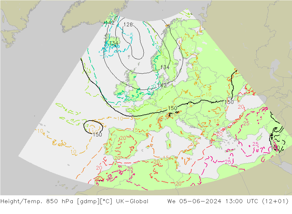 Height/Temp. 850 hPa UK-Global We 05.06.2024 13 UTC