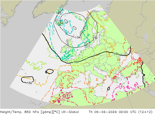 Height/Temp. 850 hPa UK-Global  06.06.2024 00 UTC