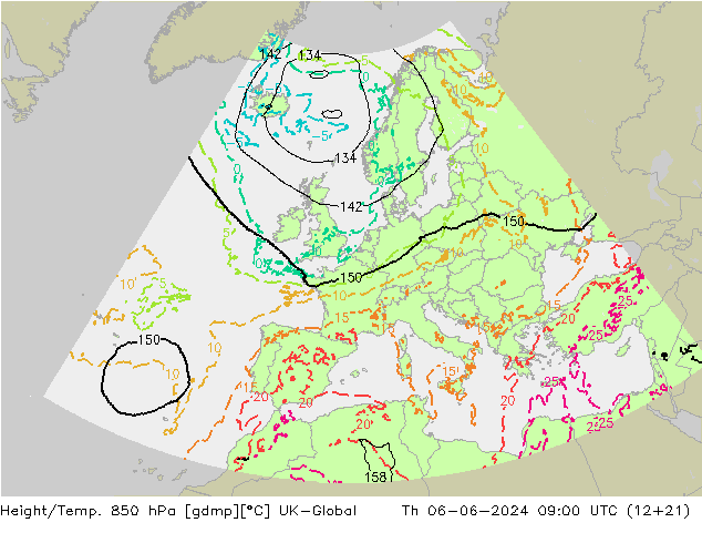 Height/Temp. 850 hPa UK-Global Qui 06.06.2024 09 UTC