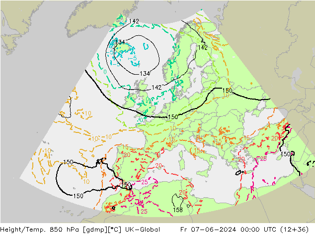 Géop./Temp. 850 hPa UK-Global ven 07.06.2024 00 UTC