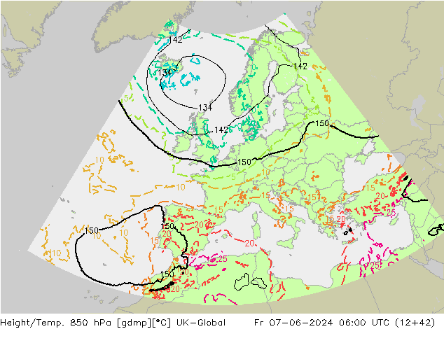 Height/Temp. 850 hPa UK-Global Fr 07.06.2024 06 UTC