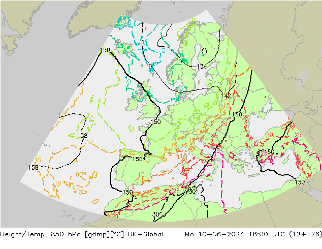 Height/Temp. 850 hPa UK-Global Po 10.06.2024 18 UTC