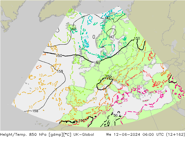 Height/Temp. 850 hPa UK-Global St 12.06.2024 06 UTC