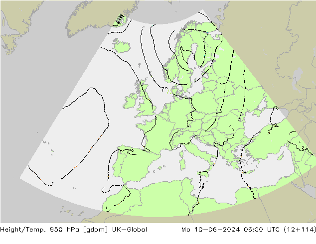 Height/Temp. 950 hPa UK-Global Mo 10.06.2024 06 UTC
