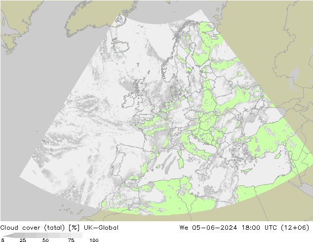 Cloud cover (total) UK-Global We 05.06.2024 18 UTC