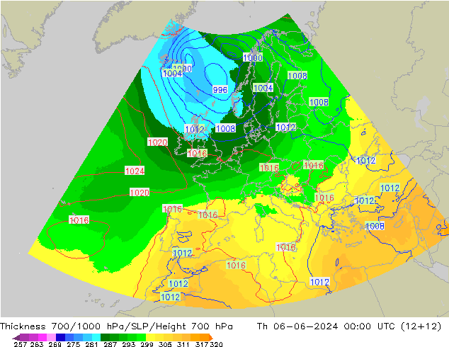 Thck 700-1000 hPa UK-Global Th 06.06.2024 00 UTC