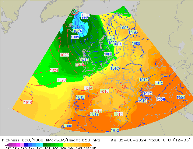 Thck 850-1000 hPa UK-Global śro. 05.06.2024 15 UTC